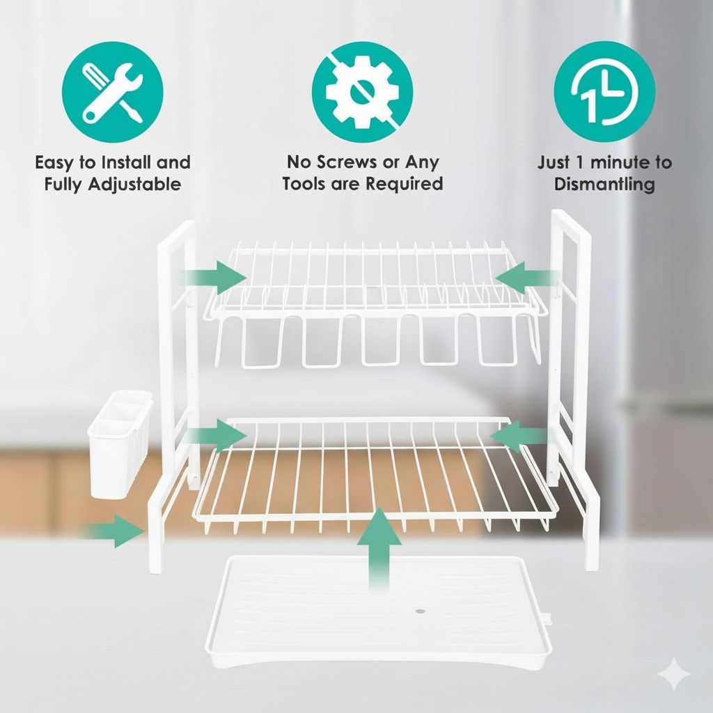 CARLA HOME Dish Drying Rack 2-Tier Kitchen Drainer with Drainboard (White) V178-36256