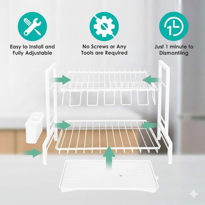 CARLA HOME Dish Drying Rack 2-Tier Kitchen Drainer with Drainboard (White) V178-36256