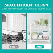 CARLA HOME Dish Drying Rack 2-Tier Kitchen Drainer with Drainboard (White) V178-36256