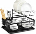 CARLA HOME 2-Tier Dish Drying Rack for Kitchen Counter with Removable Drip Tray, Utensil Holder and Cutlery V178-36257