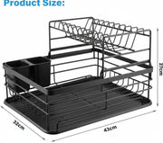 CARLA HOME 2-Tier Dish Drying Rack for Kitchen Counter with Removable Drip Tray, Utensil Holder and Cutlery V178-36257