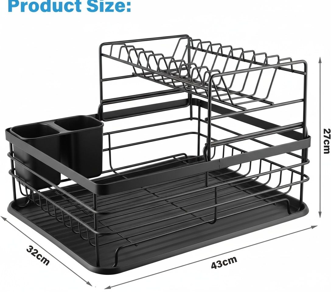 CARLA HOME 2-Tier Dish Drying Rack for Kitchen Counter with Removable Drip Tray, Utensil Holder and Cutlery V178-36257