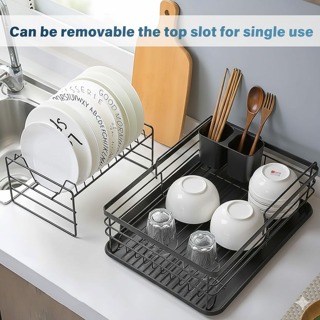 CARLA HOME 2-Tier Dish Drying Rack for Kitchen Counter with Removable Drip Tray, Utensil Holder and Cutlery V178-36257