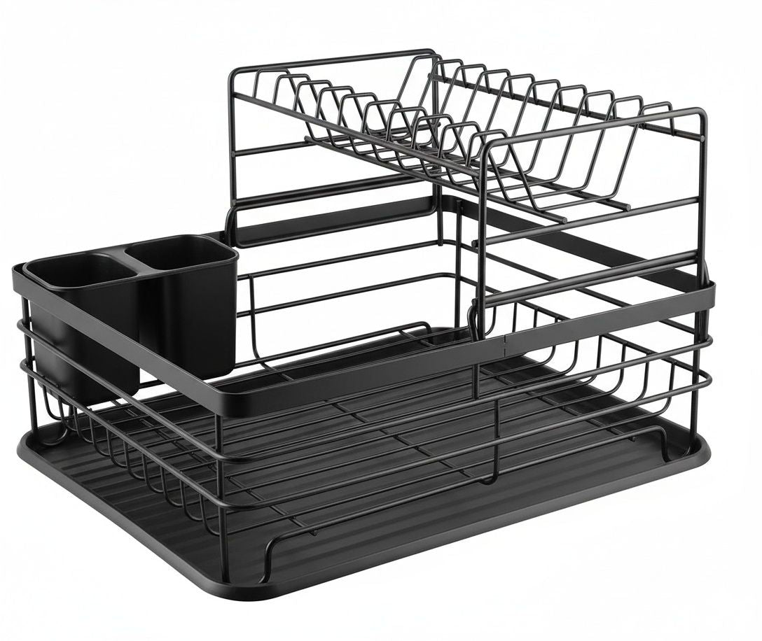 CARLA HOME 2-Tier Dish Drying Rack for Kitchen Counter with Removable Drip Tray, Utensil Holder and Cutlery V178-36257