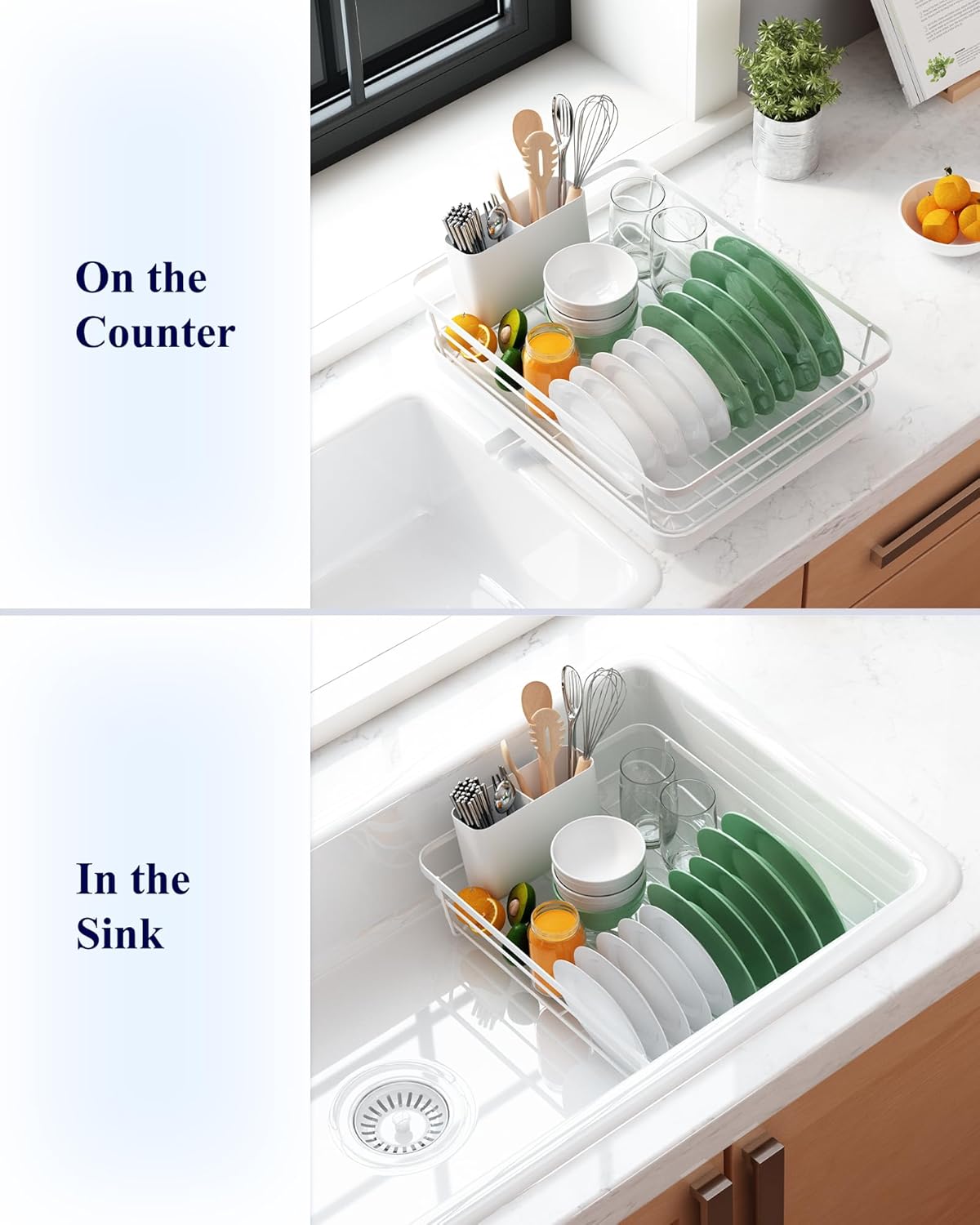 CARLA HOME Dish Drying Rack for Kitchen Counter with Removable Drip Tray, Utensil Holder and Cutlery Organizer V178-36258