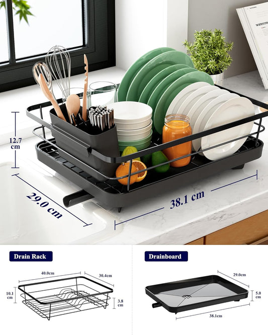 CARLA HOME Dish Drying Rack for Kitchen Counter with Removable Drip Tray, Utensil Holder and Cutlery Organizer V178-36260