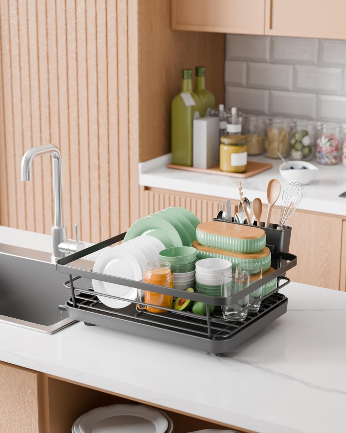 CARLA HOME Dish Drying Rack for Kitchen Counter with Removable Drip Tray, Utensil Holder and Cutlery Organizer V178-36260