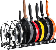 CARLA HOME Expandable Pot and Pan Organizer Rack for Cabinet with 10 Adjustable Dividers, Lid & Cookware V178-36261