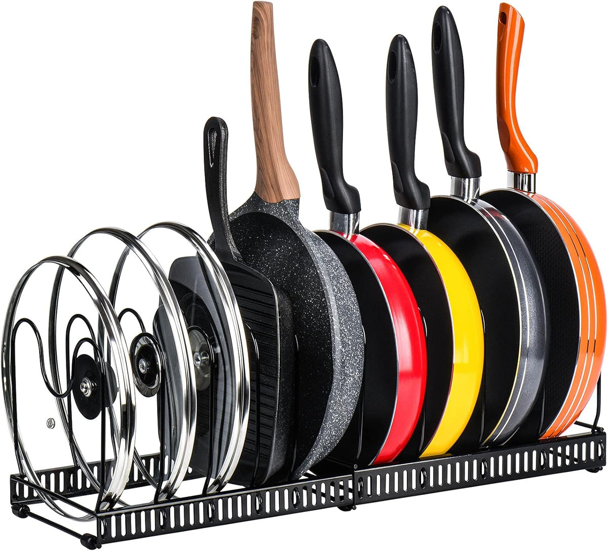 CARLA HOME Expandable Pot and Pan Organizer Rack for Cabinet with 10 Adjustable Dividers, Lid & Cookware V178-36261