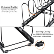 CARLA HOME Expandable Pot and Pan Organizer Rack for Cabinet with 10 Adjustable Dividers, Lid & Cookware V178-36261