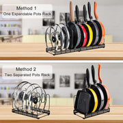 CARLA HOME Expandable Pot and Pan Organizer Rack for Cabinet with 10 Adjustable Dividers, Lid & Cookware V178-36261