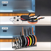 CARLA HOME Expandable Pot and Pan Organizer Rack for Cabinet with 10 Adjustable Dividers, Lid & Cookware V178-36261