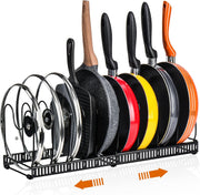 CARLA HOME Expandable Pot and Pan Organizer Rack for Cabinet with 10 Adjustable Dividers, Lid & Cookware V178-36261