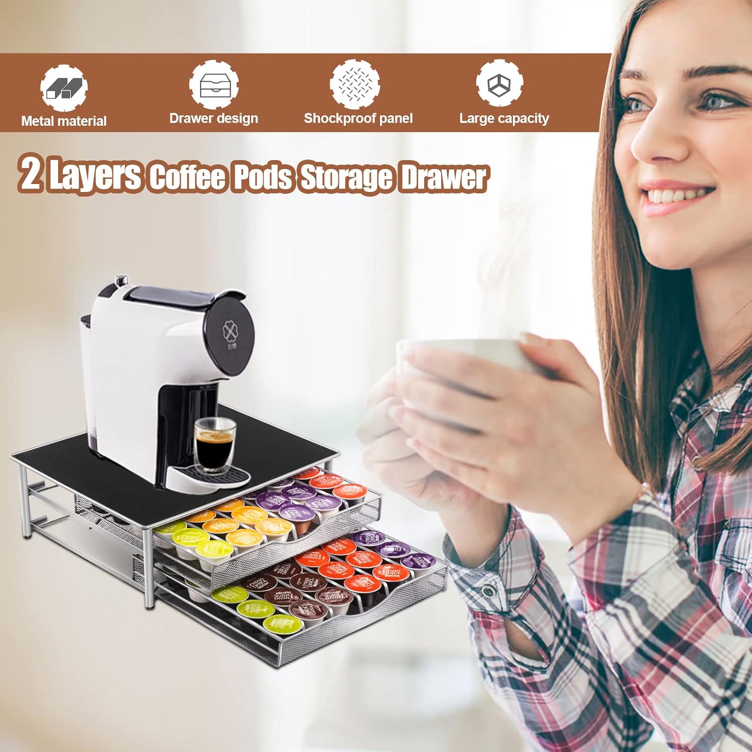CARLA HOME K-Cup Coffee Pod Drawer for 72 Coffee Pods Storage for Home Kitchen Counter Organizer V178-36263