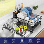 CARLA HOME Expandable Dish Drying Rack with Drainage Spout, Utensil Holder & Drainboardfor Kitchen Countertop V178-36264