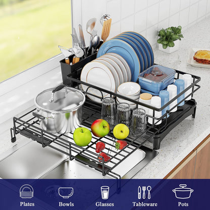 CARLA HOME Expandable Dish Drying Rack with Drainage Spout, Utensil Holder & Drainboardfor Kitchen Countertop V178-36264
