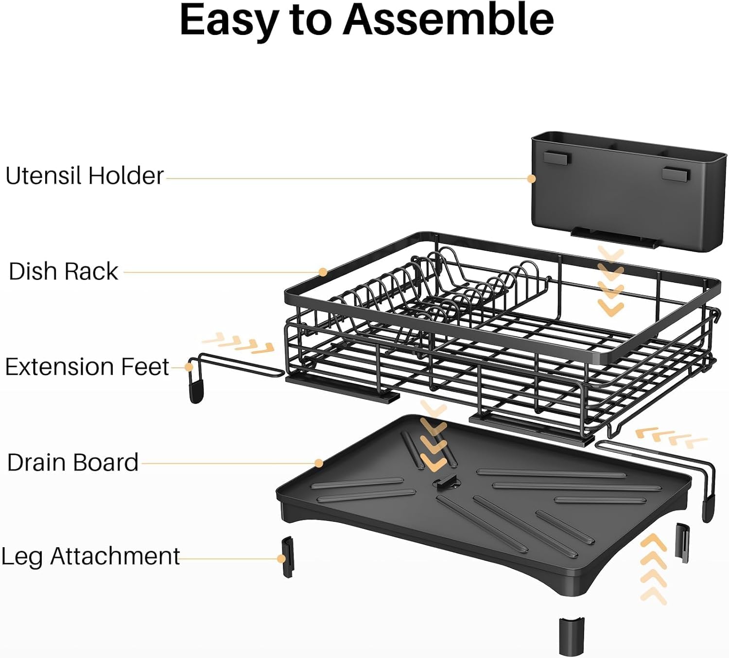 CARLA HOME Expandable Dish Drying Rack with Drainage Spout, Utensil Holder & Drainboardfor Kitchen Countertop V178-36264