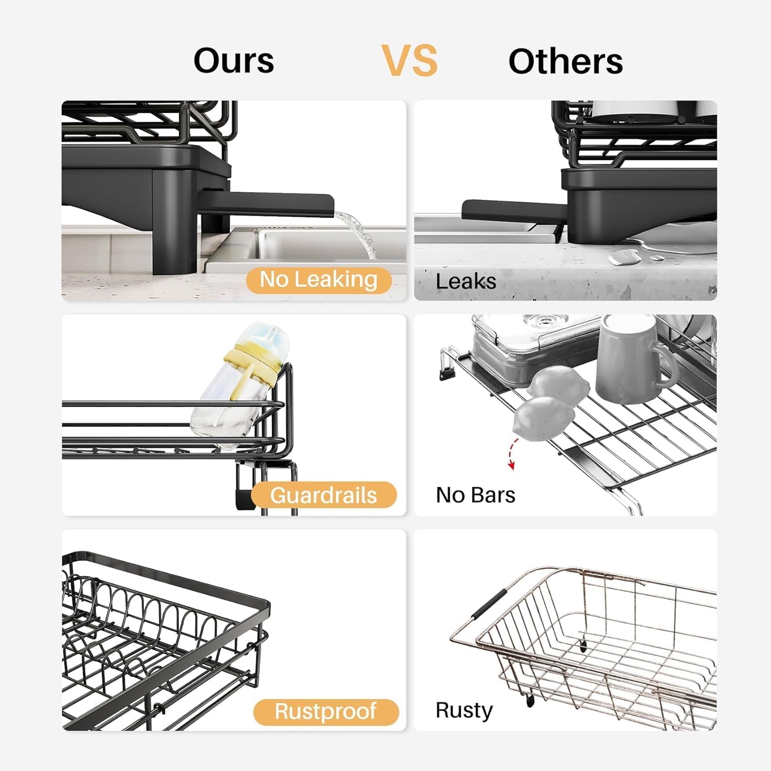 CARLA HOME Expandable Dish Drying Rack with Drainage Spout, Utensil Holder & Drainboardfor Kitchen Countertop V178-36265