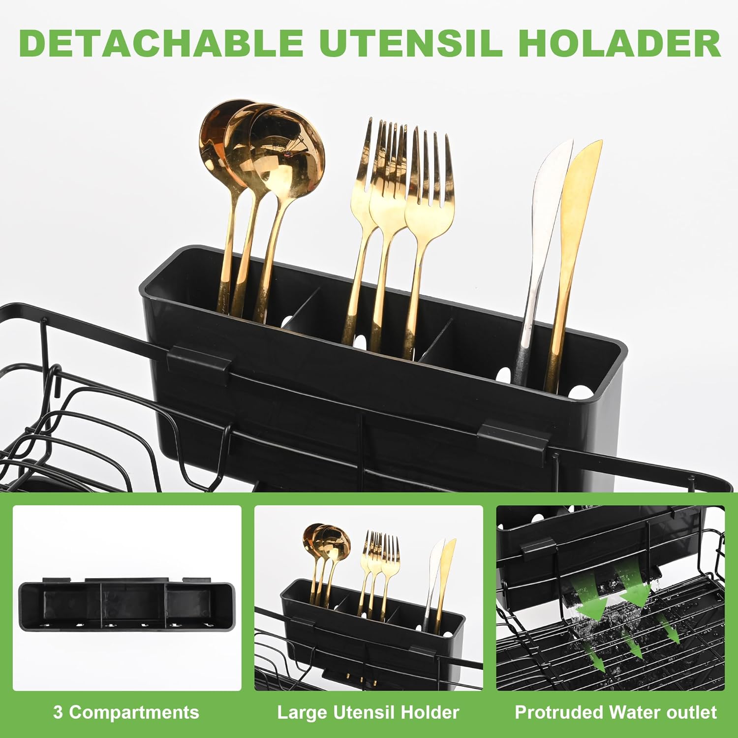 CARLA HOME Expandable Dish Drying Rack with Drainage Spout, Utensil Holder & Drainboardfor Kitchen Countertop V178-36265