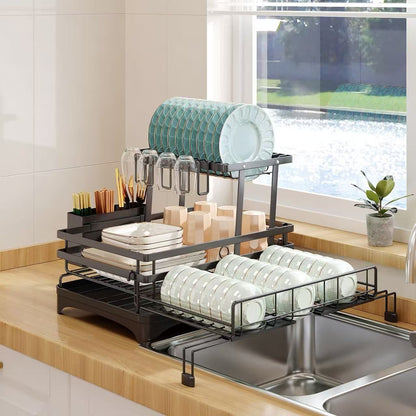 CARLA HOME Expandable Dish Drying Rack with Drainage Spout, Utensil Holder & Drainboardfor Kitchen Countertop V178-36265