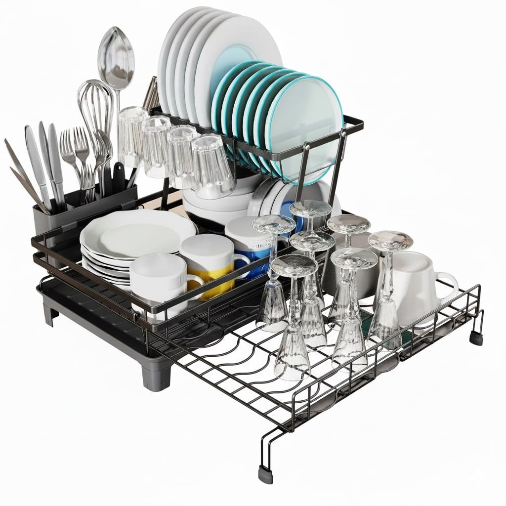CARLA HOME Expandable Dish Drying Rack with Drainage Spout, Utensil Holder & Drainboardfor Kitchen Countertop V178-36265