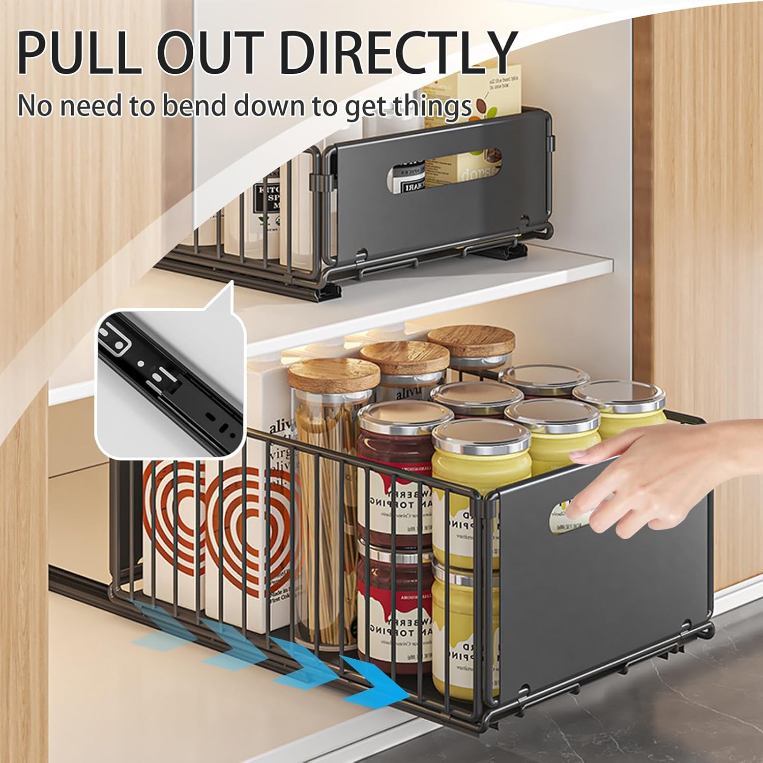 CARLA HOME 2 Pack Pullout Cabinet Kitchen Organizer Drawers with No-Drilling and Adhesive Design for Pantry & V178-36266