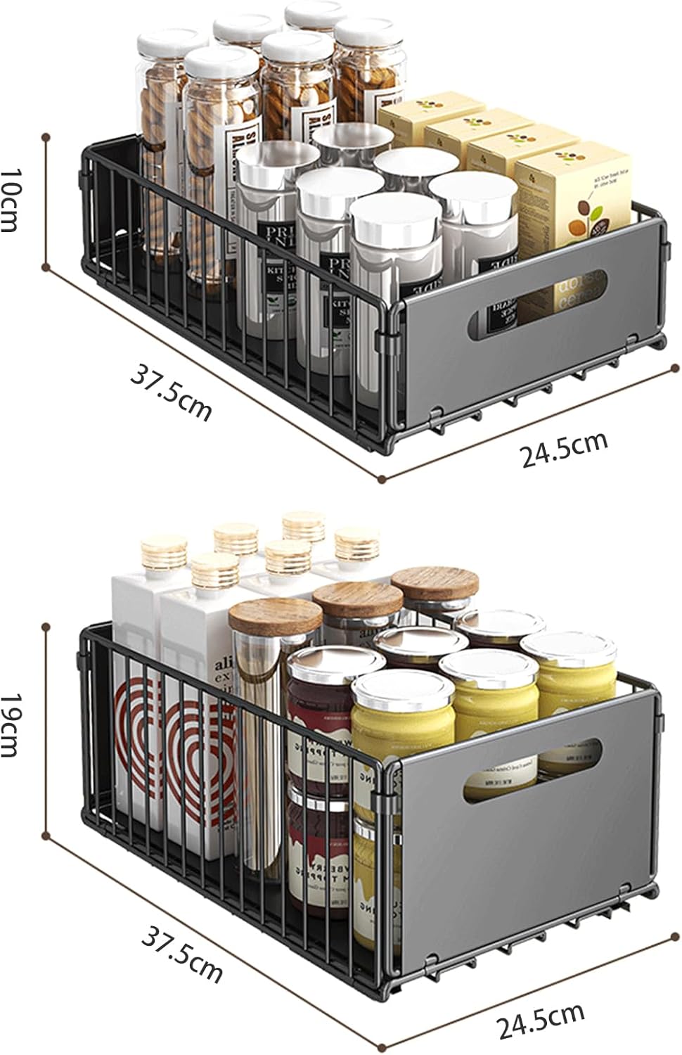 CARLA HOME 2 Pack Pullout Cabinet Kitchen Organizer Drawers with No-Drilling and Adhesive Design for Pantry & V178-36266
