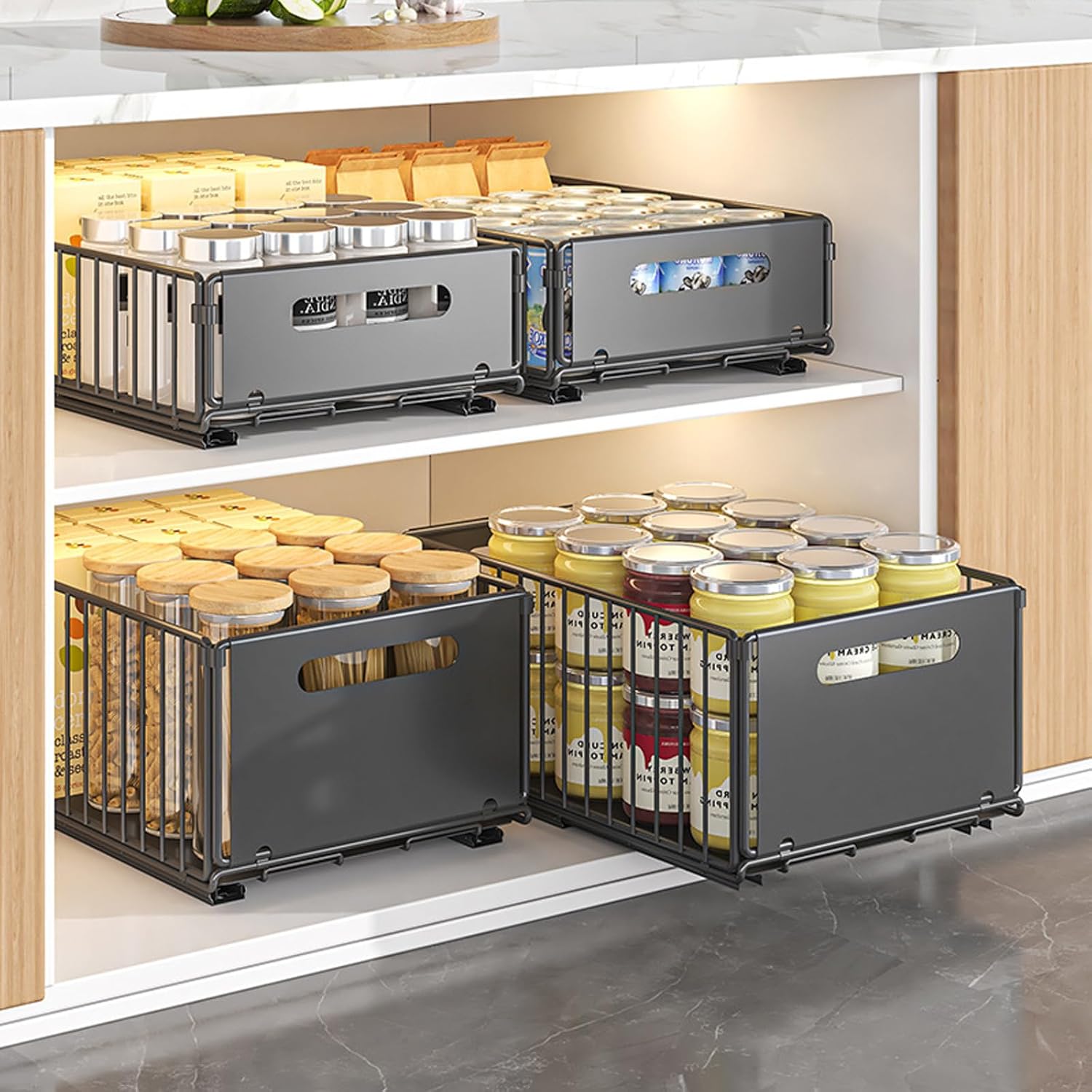 CARLA HOME 2 Pack Pullout Cabinet Kitchen Organizer Drawers with No-Drilling and Adhesive Design for Pantry & V178-36266