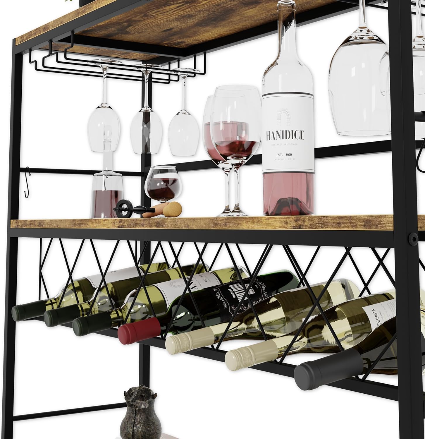 CARLA HOME Large Wine Rack with Glass Holder, Metal Designed Bottle Holder and Wood Countertop for Wine & V178-36267