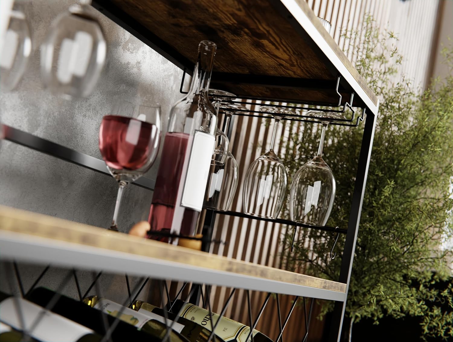 CARLA HOME Large Wine Rack with Glass Holder, Metal Designed Bottle Holder and Wood Countertop for Wine & V178-36267