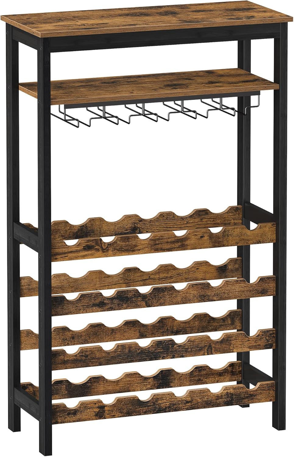 CARLA HOME Large Wine Rack with Glass Holder, Metal Designed Bottle Holder and Wood Countertop up to Wine & V178-36268