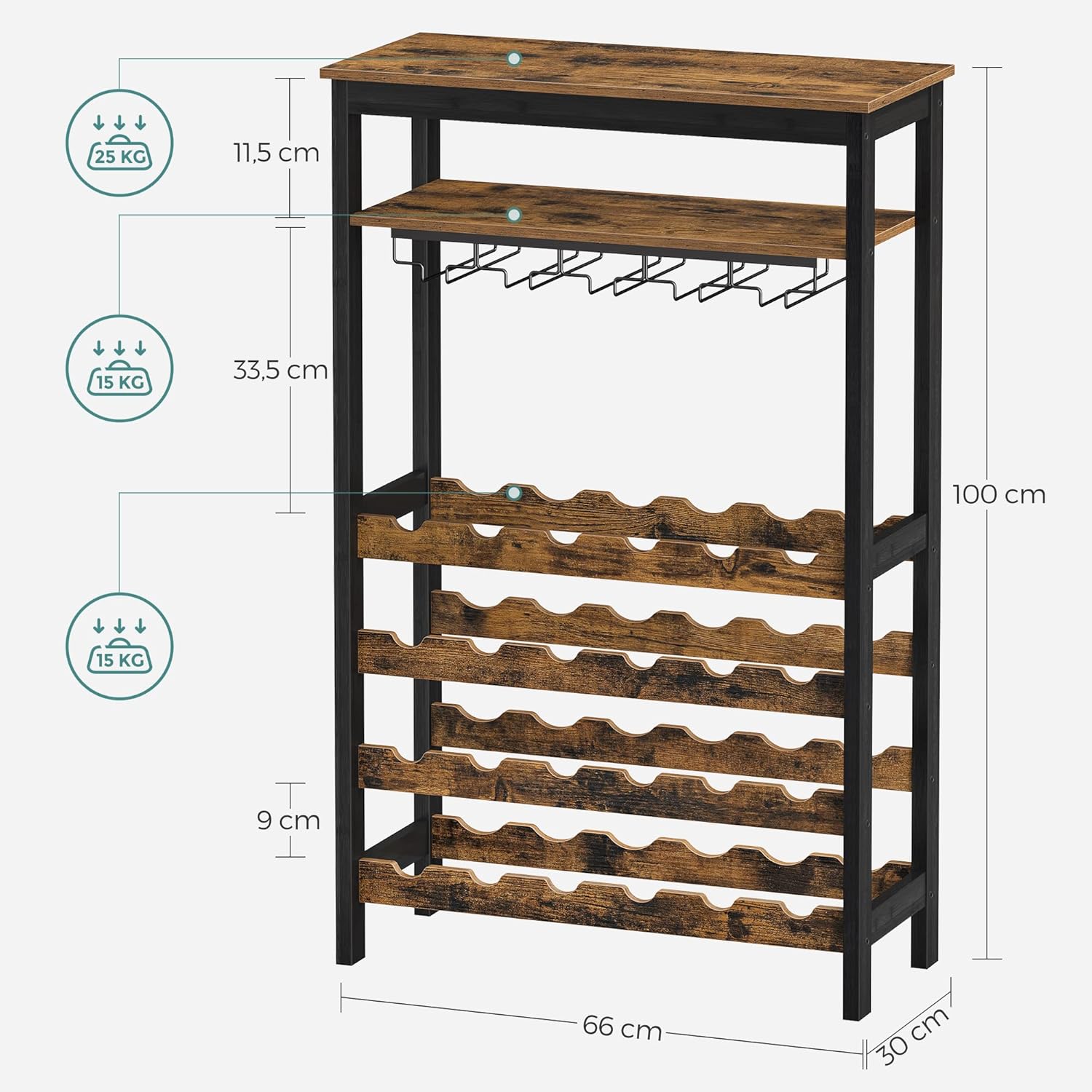 CARLA HOME Large Wine Rack with Glass Holder, Metal Designed Bottle Holder and Wood Countertop up to Wine & V178-36268