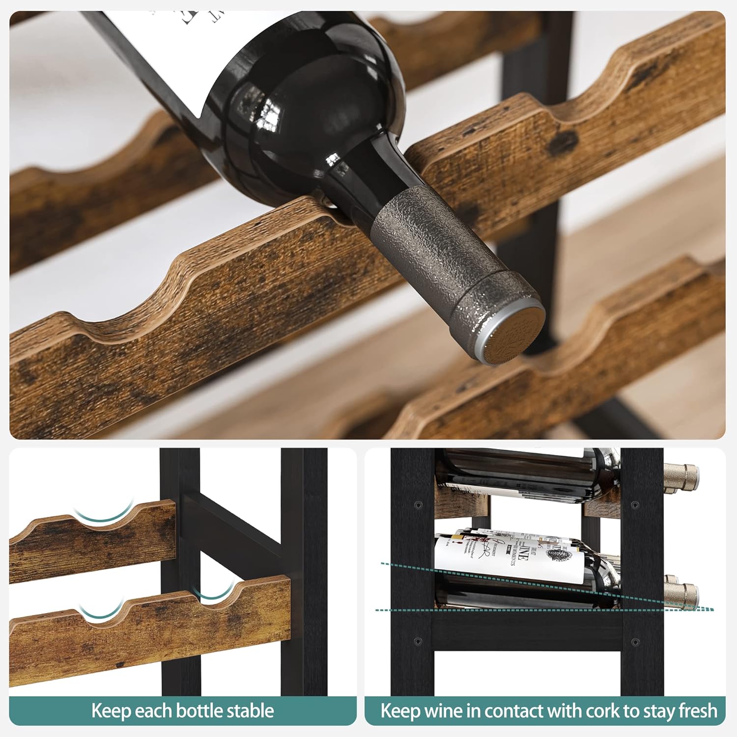 CARLA HOME Large Wine Rack with Glass Holder, Metal Designed Bottle Holder and Wood Countertop up to Wine & V178-36268