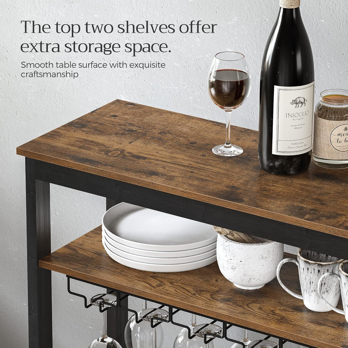 CARLA HOME Large Wine Rack with Glass Holder, Metal Designed Bottle Holder and Wood Countertop up to Wine & V178-36268