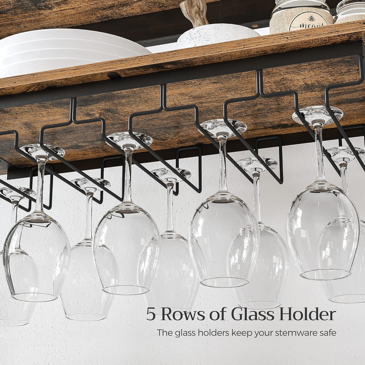 CARLA HOME Large Wine Rack with Glass Holder, Metal Designed Bottle Holder and Wood Countertop up to Wine & V178-36268