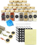 CARLA HOME 24 Glass Spice Jars with Bamboo Lids, Shaker Tops, 180 Spice Labels, White Pen & Funnel for V178-36269