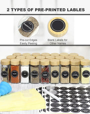 CARLA HOME 24 Glass Spice Jars with Bamboo Lids, Shaker Tops, 180 Spice Labels, White Pen & Funnel for V178-36269