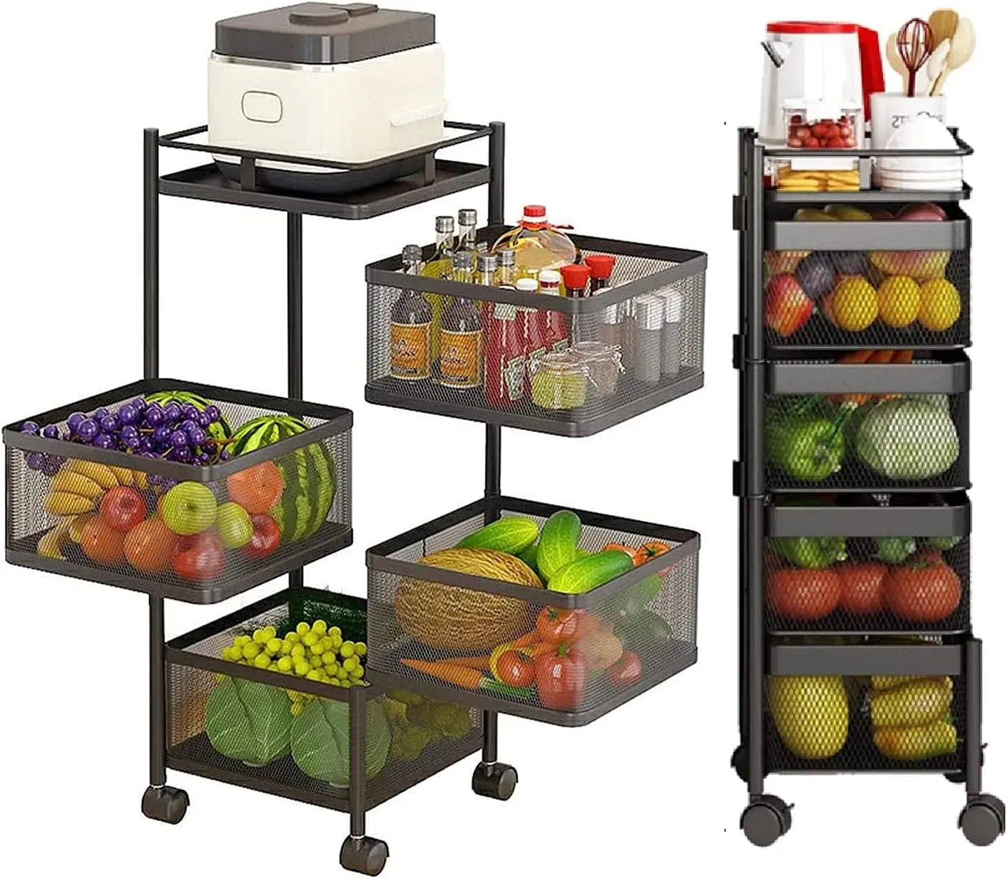 CARLA HOME Metal 5-Tier Rolling Vegetable and Fruit Basket Cart Stand for Kitchen & Storage V178-36270