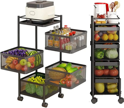 CARLA HOME Metal 5-Tier Rolling Vegetable and Fruit Basket Cart Stand for Kitchen & Storage V178-36270