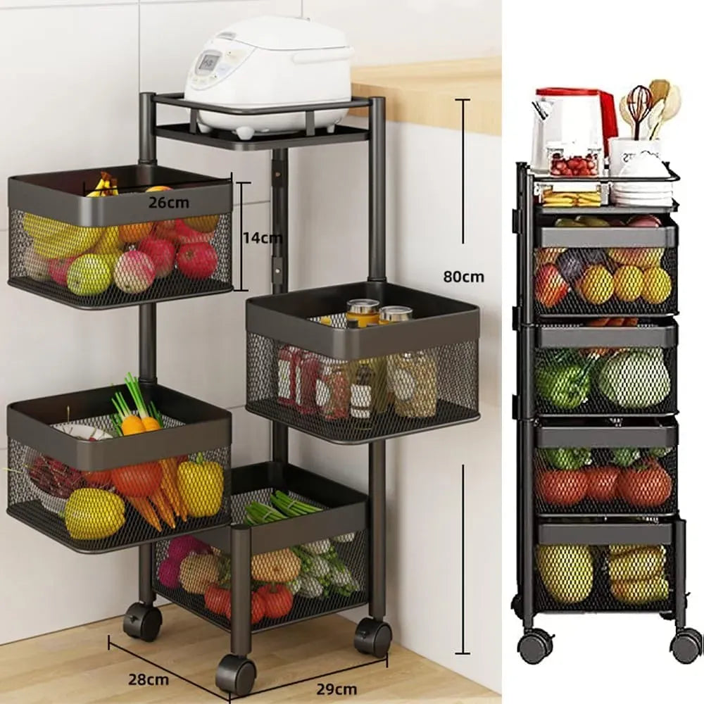 CARLA HOME Metal 5-Tier Rolling Vegetable and Fruit Basket Cart Stand for Kitchen & Storage V178-36270