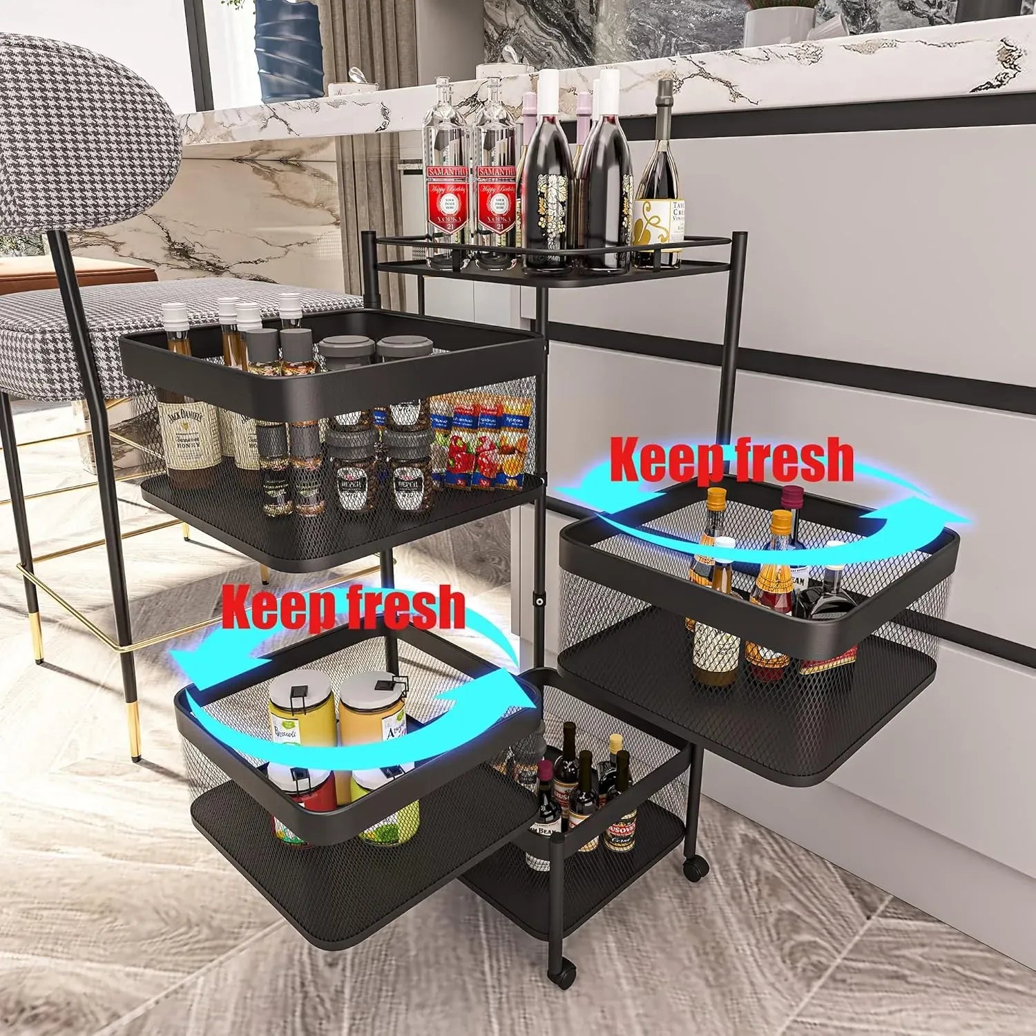 CARLA HOME Metal 5-Tier Rolling Vegetable and Fruit Basket Cart Stand for Kitchen & Storage V178-36270