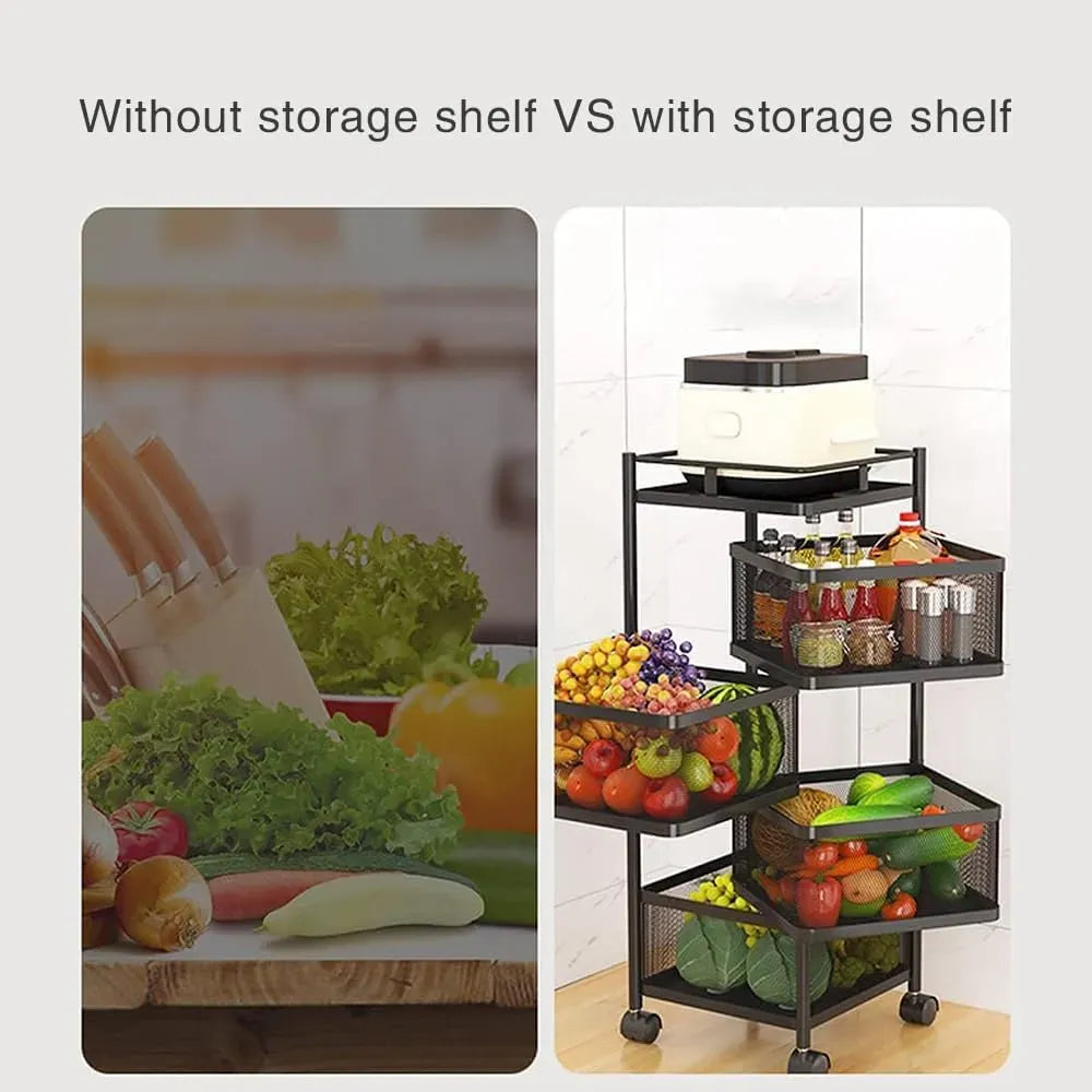 CARLA HOME Metal 5-Tier Rolling Vegetable and Fruit Basket Cart Stand for Kitchen & Storage V178-36270