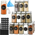 CARLA HOME 24 Glass Spice Jars with Lids, Shaker Tops, 180 Spice Labels, White Pen & Funnel for Kitchen V178-36271