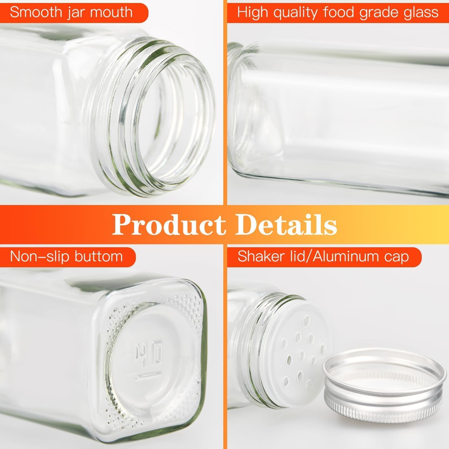 CARLA HOME 24 Glass Spice Jars with Lids, Shaker Tops, 180 Spice Labels, White Pen & Funnel for Kitchen V178-36271