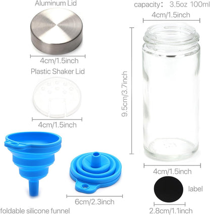 CARLA HOME 24 Glass Spice Jars with Lids, Shaker Tops, 180 Spice Labels, White Pen & Funnel for Kitchen V178-36271