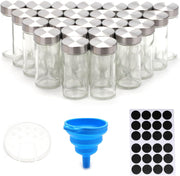 CARLA HOME 24 Glass Spice Jars with Lids, Shaker Tops, 180 Spice Labels, White Pen & Funnel for Kitchen V178-36271