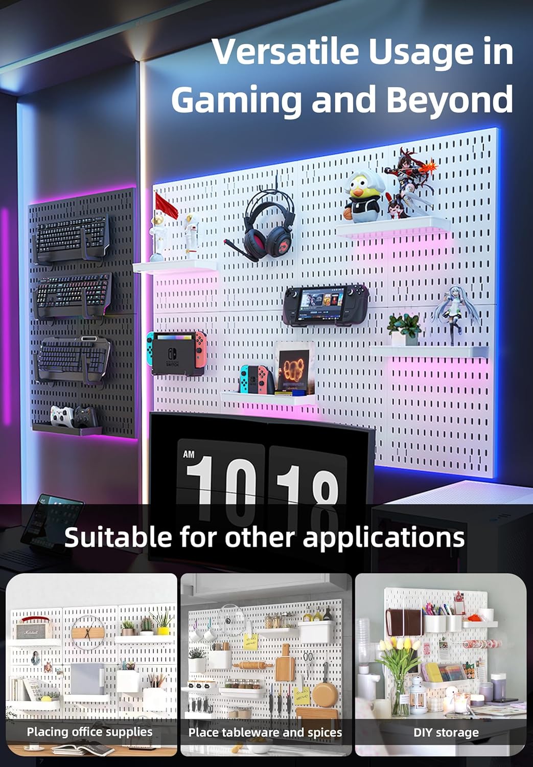 CARLA HOME Pegboard Wall Organizer Kit with 6 Modular Pegboards & 21 Accessories for Kitchen, Office, Gaming V178-36272