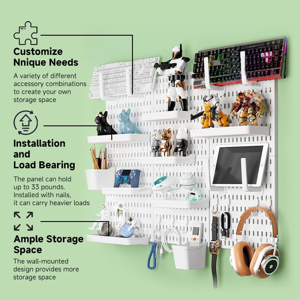 CARLA HOME Pegboard Wall Organizer Kit with 3 Modular Panels & 17 Accessories for Office, Gaming & Craft V178-36273