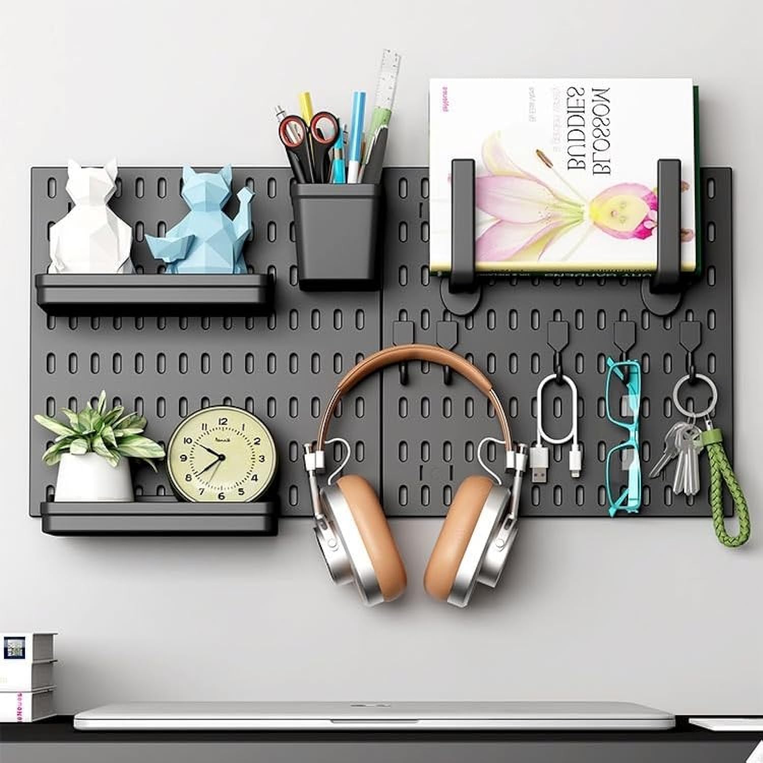 CARLA HOME Pegboard Wall Organizer Kit - 2 Black Modular Pegboards with 10 Accessories for Office, Gaming & V178-36274