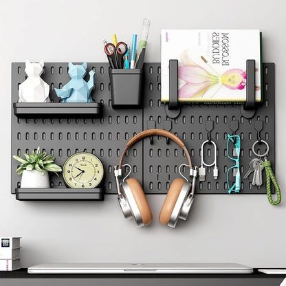 CARLA HOME Pegboard Wall Organizer Kit - 2 Black Modular Pegboards with 10 Accessories for Office, Gaming & V178-36274